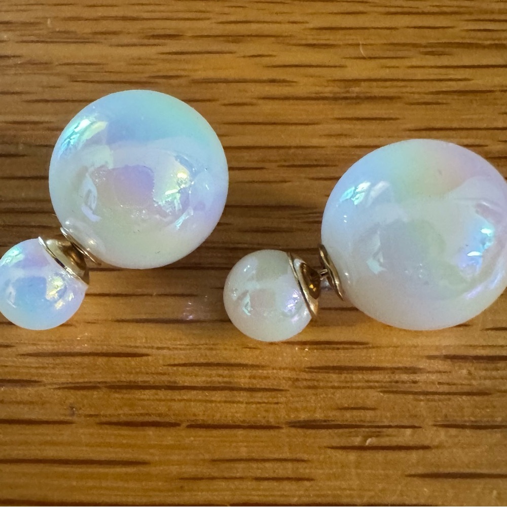 Elegant Gold and Cream Double Ball Earrings